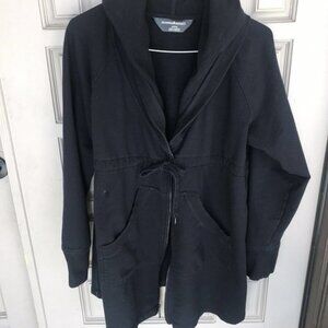 Norma Kamali Jacket Plus Size2XL Hooded Black Zip Front Draw String Pre-Owned
